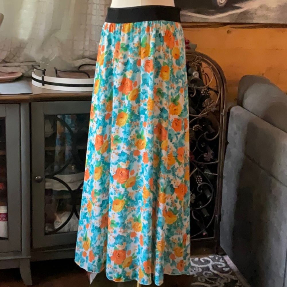 Lularoe Orange and blue Floral Maxi Women’s Skirt Size Medium